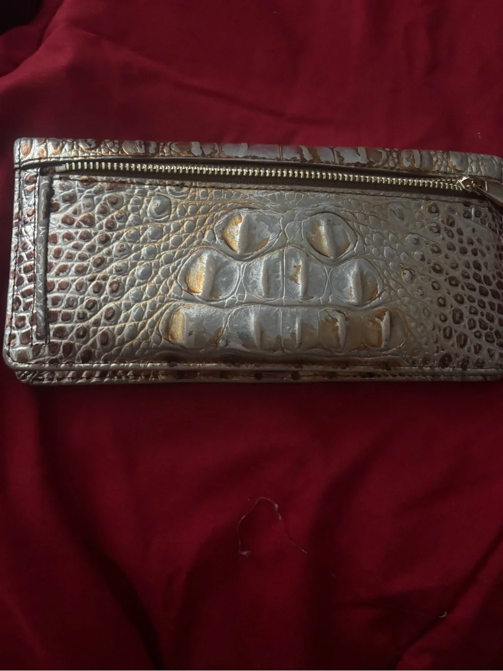 Brahmin Metallic Croc-Embossed Continental Wallet - Silver Gold